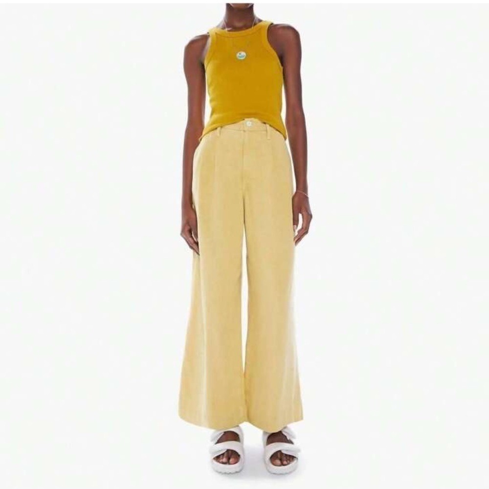 Mother high waist linen pouty prep ankle 1968 in‎ mustard yellow wide leg barrel